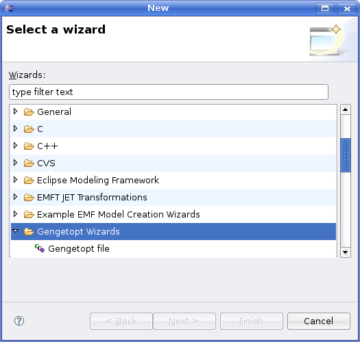 gengetopt eclipse wizard